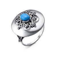 Круглое кольцо из серебра с бирюзой