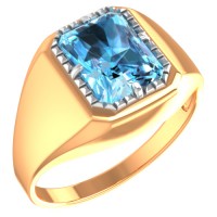 Мужское золотое кольцо печатка с топазом голубым