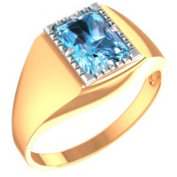 Мужское золотое кольцо печатка с топазом голубым 