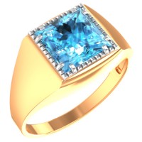 Мужское золотое кольцо печатка с топазом голубым  