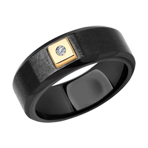 Мужское керамическое кольцо с золотом и бриллиантом-купить со скидкойнедорого