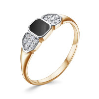 Серебряное позолоченное кольцо с фианитами и эмалью