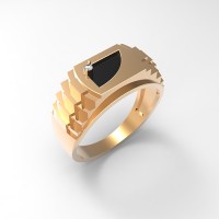 Мужское кольцо с ониксом и фианитом из золота         