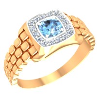 Мужское золотое кольцо печатка с топазом голубым   