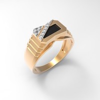 Мужское кольцо с ониксом и фианитами из золота         