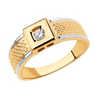 Золотое мужское кольцо с фианитом     