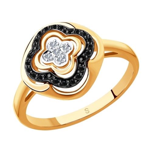 Кольцо с бесцветными и черными бриллиантами из золота