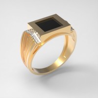 Мужское золотое кольцо печатка с ониксом и фианитами  