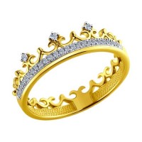 Кольцо Корона из желтого золота с бриллиантами