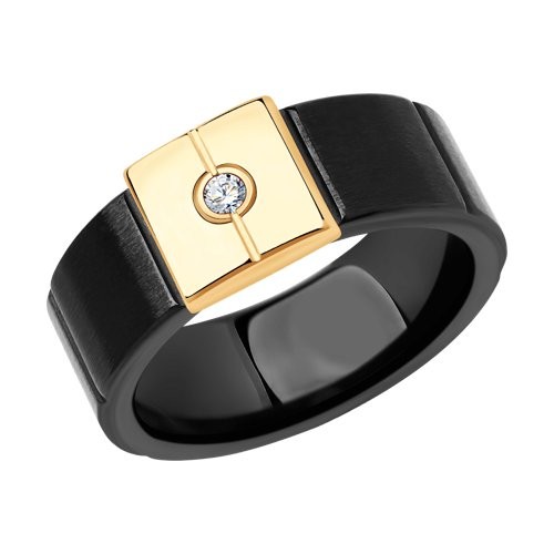 Черное мужское керамическое кольцо из золота с бриллиантом