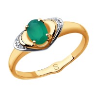 Кольцо из комбинированного золота с бриллиантами и агатом зеленым 