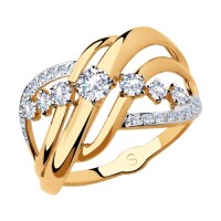 Широкое кольцо SOKOLOV из золота с фианитами              