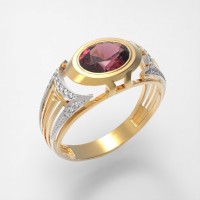 Мужское кольцо из золота с корундом рубин и фианитами