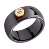 Черное керамическое кольцо с красным золотом и бриллиантом