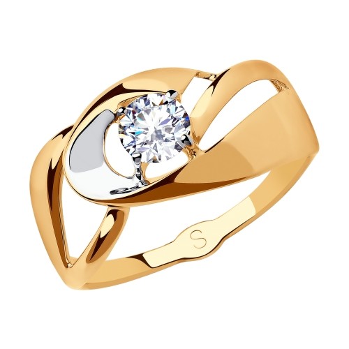Золотое кольцо с фианитом бесцветным 