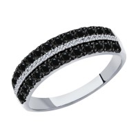 Широкое кольцо с черными и бесцветными бриллиантами из золота     