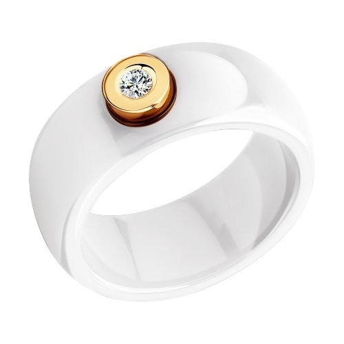 Белое керамическое кольцо с красным золотом и бриллиантом