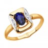 Кольцо из комбинированного золота с бриллиантами и синим корундом (синт.)