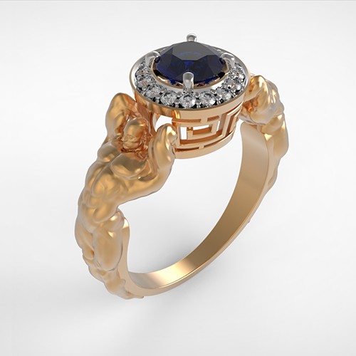 Перстень печатку Атланты с сапфиром из золота-купить недорого со скидкой поАкции и доставкой