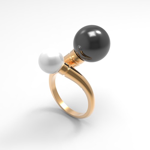 Золотое кольцо с белым и черным жемчугом