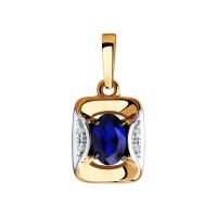 Подвеска из комбинированного золота с бриллиантами и синим корундом (синт.)
