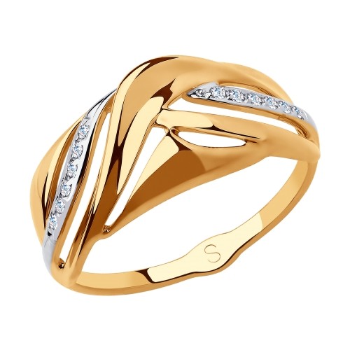 Золотое кольцо с фианитами бесцветными 