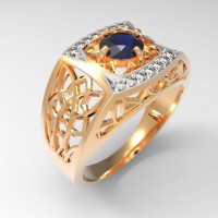 Золотая мужская печатка перстень с сапфиром