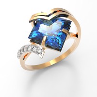 Стильное золотое кольцо с топазом квадрат и фианитами